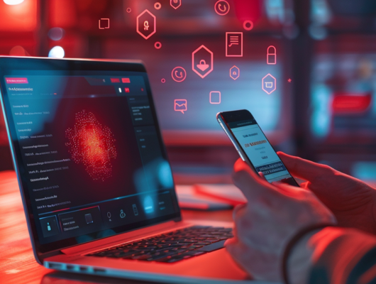 person using mfa on smartphone in front of laptop | GDPR compliance cyber security