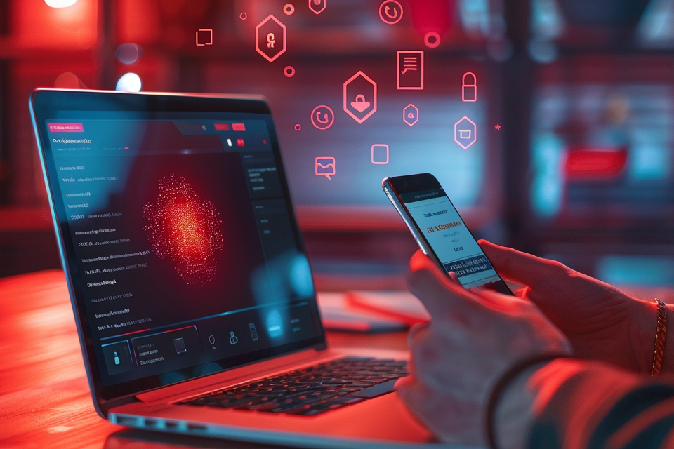 person using mfa on smartphone in front of laptop | GDPR compliance cyber security