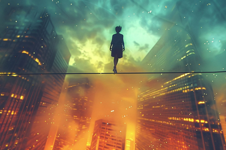 A tightrope walker balancing on a wire between two skyscrapers | business risk management strategies