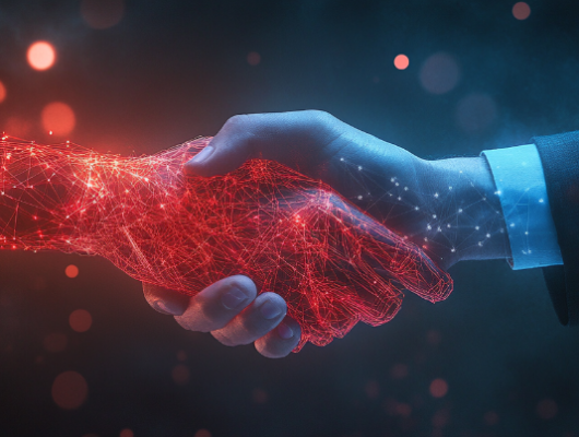 professional handshake between business people with digital network overlay | choosing a managed service provider