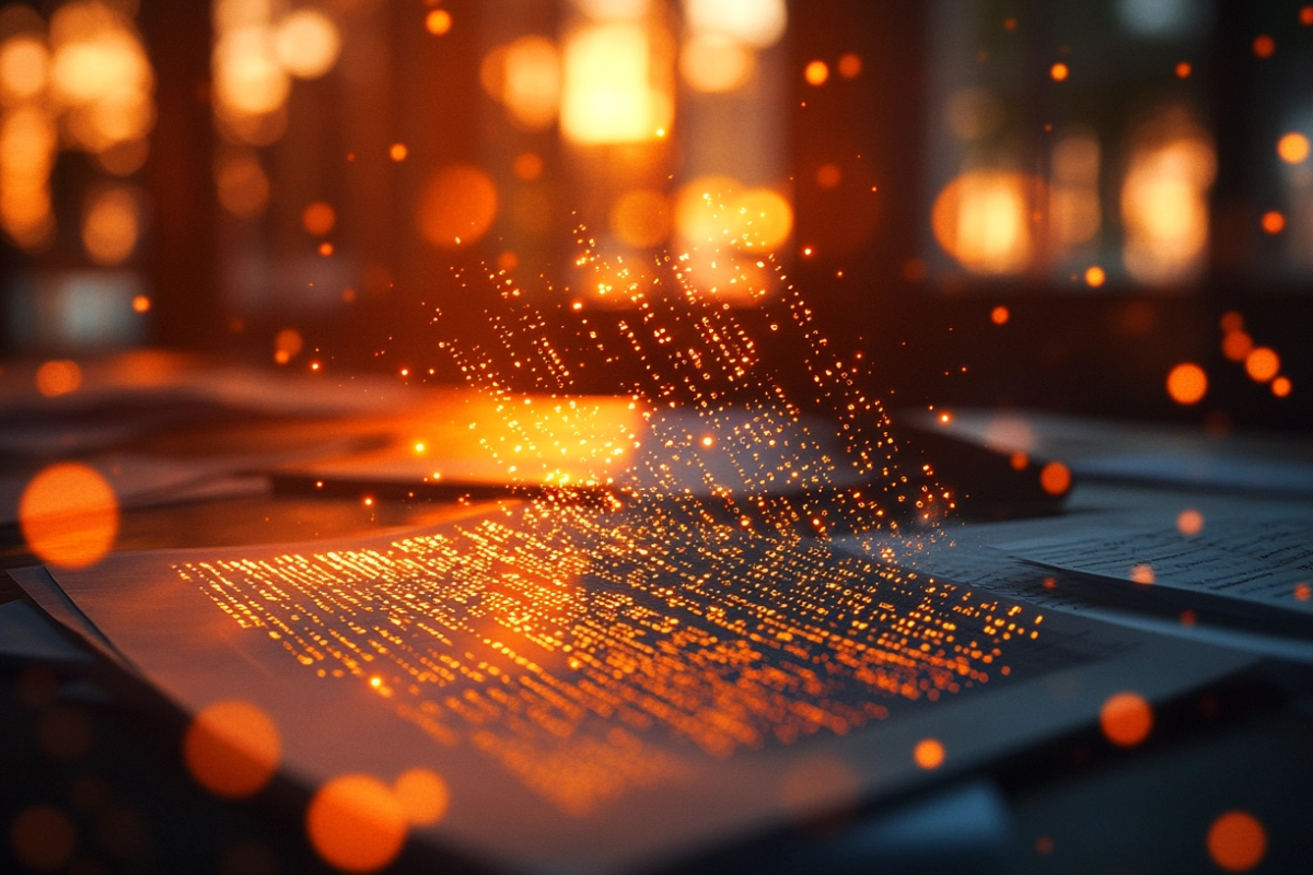 golden binary code floating over business documents | GDPR data protection compliance