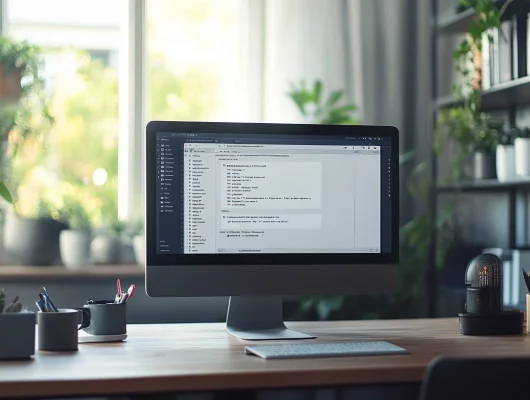 office desk with a computer screen displaying email software | preventing data breaches