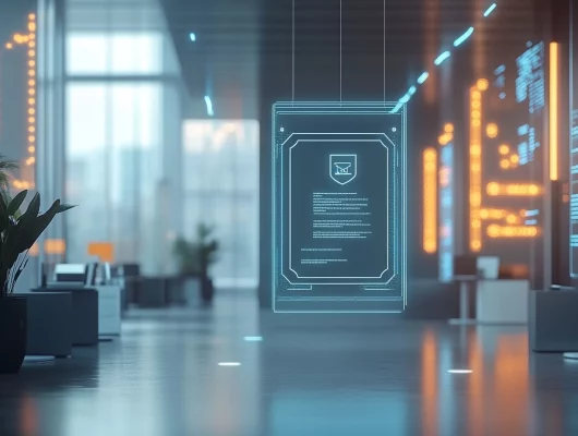 professional business setting with floating digital certificate | data compliance certification benefits