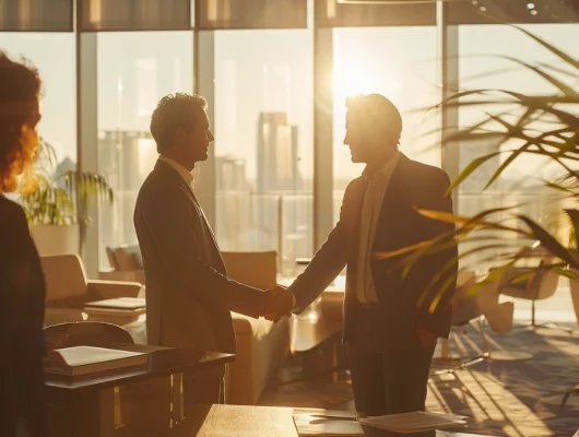 modern office boardroom with professionals shaking hands | integrated procurement supplier management