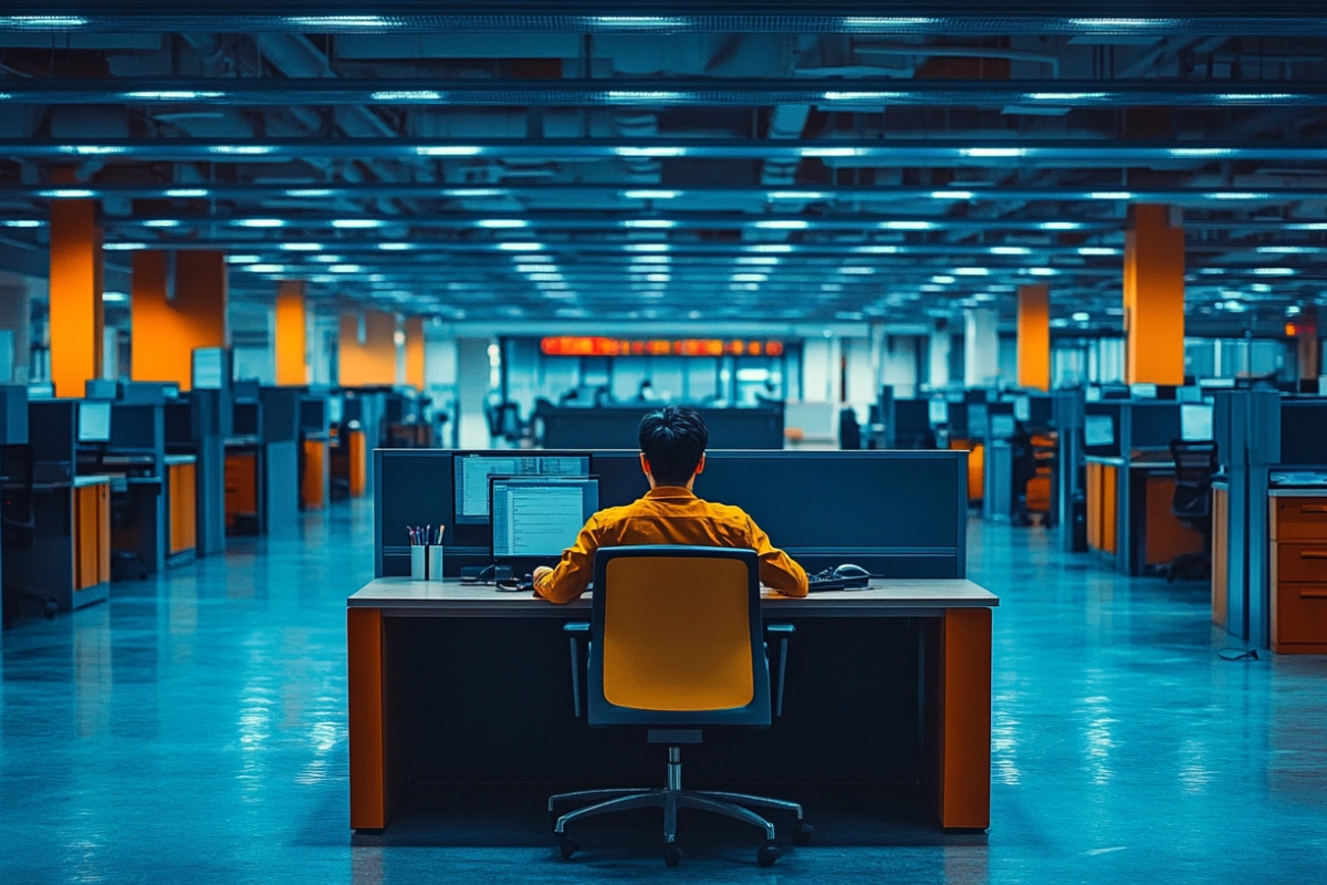 large office environment with a single IT professional working | cybersecurity talent shortage crisis